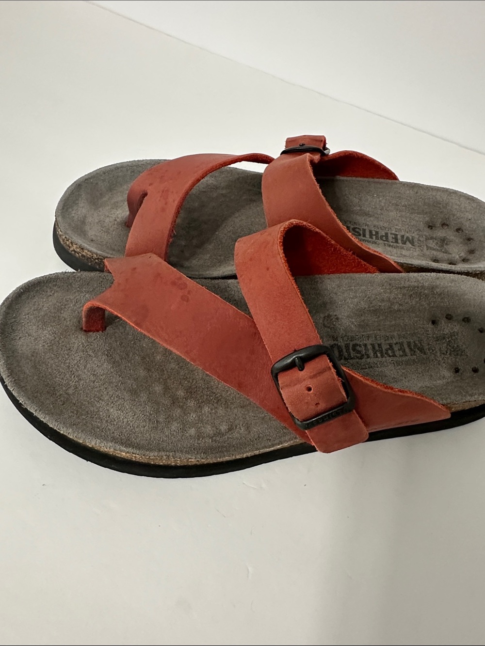 Mephisto Sandals Size 7/38 Helen Orange Nubuck Toe Loop Thong Comfort Air Relax - Picture 9 of 12
